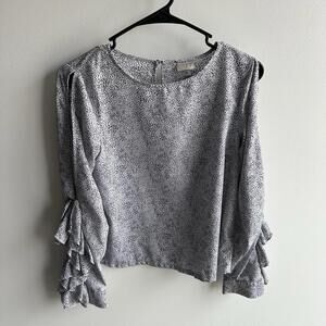 A New Day Black and White Blouse Dressy Casual Ruffle Sleeve Size XS